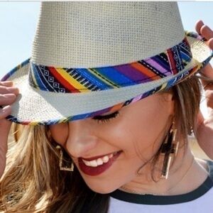 Serape band paper straw fedora fashion hat